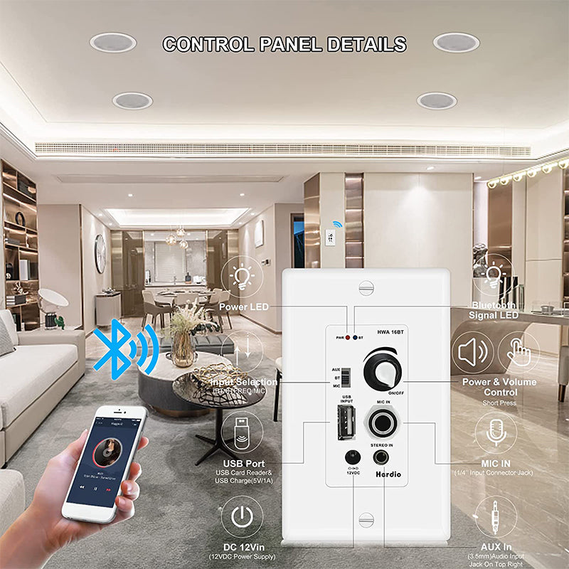 5.25" Bluetooth Ceiling Speakers 600 Watts HCS528-16BT-4CH (4 Speakers) - Herdio